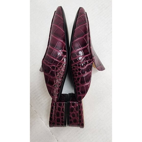 Cole Haan Piper Burgundy Croc-Embossed Leather Mules Block Heel Slip-On Womens - Picture 8 of 15
